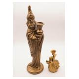 Brass Angel Candlestick Holder & Ceramic Wise