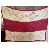 Two Tone Afghan Star Pattern Cranberry & White