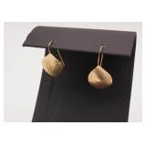 14kt Gold Textured Satin Finish Drop Earrings