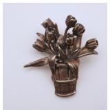 H&H Sterling Silver Tulip Bouquet Basket Brooch