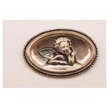 Sterling Silver Raphael Cherub Angel Oval Pin