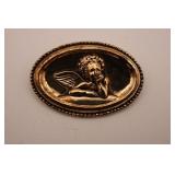 Sterling Silver Gold Tone Cherub Angel Oval Pin