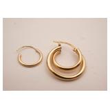 (2) Single 14Kt Yellow Gold Hoop Earrings