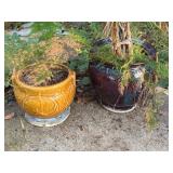 (2) Ceramic Planters Yellow & Brown