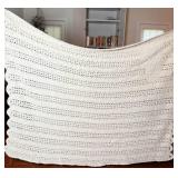 Soft Cream/White Crocheted Throw Blanket