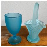 Blue Satin Glass & Blue Satin Basket