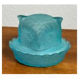 L.G. Wright Powder Blue Satin Glass Owl on Nest
