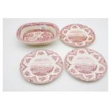 Pink Transferware Dishes (4) Pieces