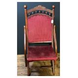 Victorian Eastlake Folding Chair w/Red Velvet