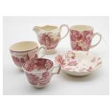 Collection of Vintage Pink and Red Transferware