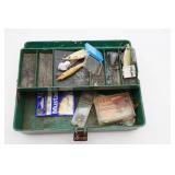 Fishing Tackle Box w/Contents Green Handle As Is