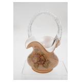 Fenton Sunset Peach Overlay Floral Basket