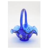 Fenton Royal Cobalt Blue Hand Painted Basket