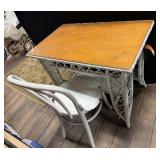 Wicker & Mahogany Library Table Desk and Chair