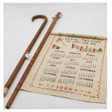 1966 Wall Calendar, Cane & Measuring Stick