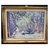 Impressionist Oil Painting w/Boy & Fountain by