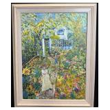 Impressionistic Garden Scene Oil on Canvas by