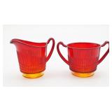 Fenton Lincoln Inn Ruby Red Creamer & Sugar