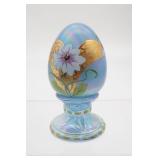 Fenton Hand Painted Misty Blue Satin Glass Egg