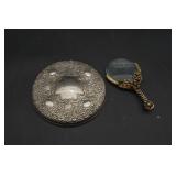 Silver Plated Repousse Compact Mirror & Small