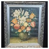 Framed Floral Still Life in Silver Tone Frame