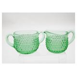 Fenton Green Hobnail Creamer and Open Sugar
