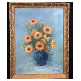 Floral Still Life Oil on Board Signed B. Etherdidg