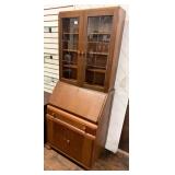 Oak Secretary w/Lead Glass Doors