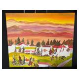 Colorful Mountain Village Landscape Painting on