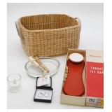 Vintage Throat Ice Bag, Basket, Earrings, Candle