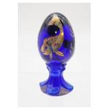 Fenton Cobalt Blue Koi Fish Painted Egg