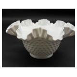 Fenton White Hobnail Ruffled Large Bowl