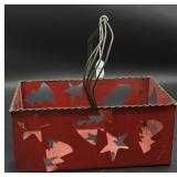 Punched Tin Christmas Basket Stars & Trees