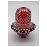 Fenton Red Carnival Hobnail 3 Piece Fairy Lamp
