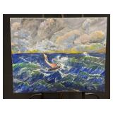 Choppy Sea Sailboat Seascape Oil on Canvas by