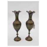 Pair of Brass Ruffled Trumpet Vases
