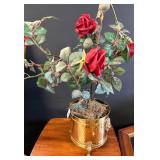 Red Rose Floral Arrangement in Brass Planter