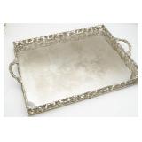 Ornate Pierced Silver Plate Gallery Serving Tray w