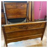 Late Victorian Full Size Oak Sleigh Bed w/Rails
