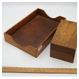 Wooden Desk Letter Tray, Index Card Box and