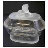 Gillinder & Sons Frosted Lion Covered Candy Dish