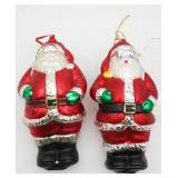 2 Large Glass Santa Christmas Ornaments