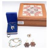 Wood Quilt Patchwork Jewelry Box, Flying Dove