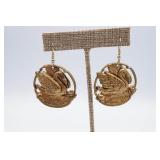Pair of Gold Tone Swan Earrings