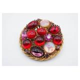 Cabochons & Rhinestone High Dome Brooch