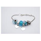 Sterling Silver Pandora Style Charm Bracelet Blue