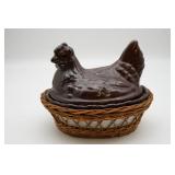 Brown Glazed Ceramic Hen on Nest Casserole Dish
