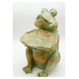 Sitting Frog Garden Statue Holding Lily Pad