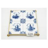 Delft Blue Style Windmill Tile Trivet