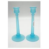 Viking Glass Blue Satin Frosted Taper Candle